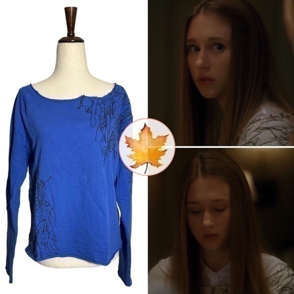 Kelly Wearstler • Scribble Embroidered Terry Sweater Blue M ASO Zoe Benson